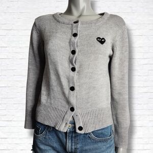 PLAY Comme Des Garcons Light Grey Wool Blend Cardigan Size S